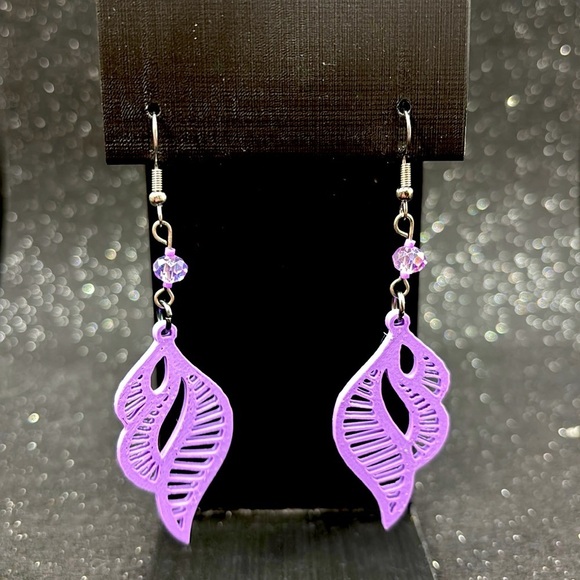 Purple Leaf Earrings - Picture 3 of 6